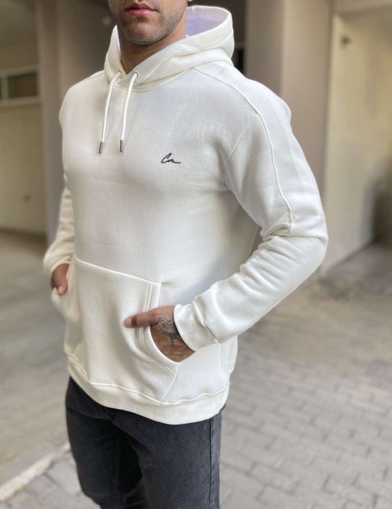 Ανδρικό άσπρο φούτερ με κουκούλα 4267 φωτογραφία